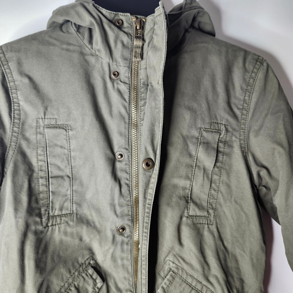 GapKids Girls Olive Green Utility Parka Hooded Jacket Quilted Lining Size S 6-7 - Picture 4 of 8